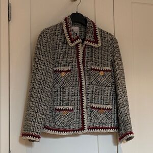 Elegant Tweed Blazer with Red and Gold Details